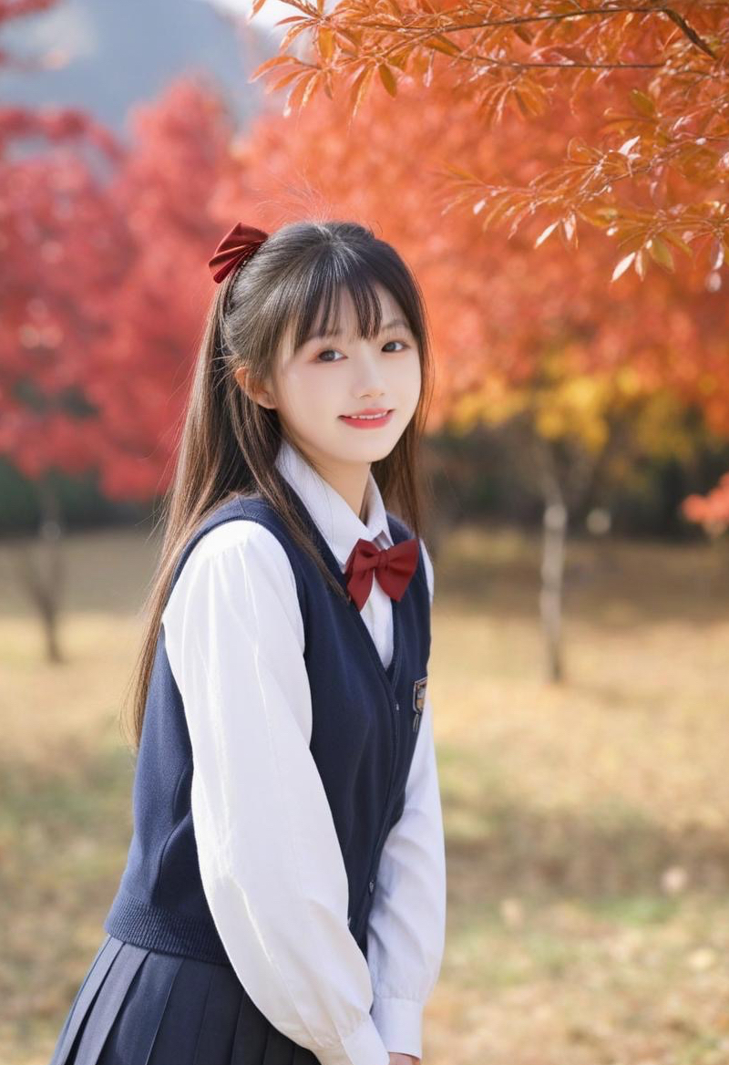 红色蝴蝶结校服少女:绽放在白衬衫百褶裙上的青春!#一年一度开学季