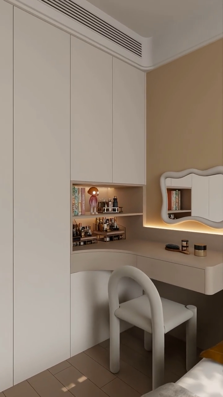 卧室衣柜梳妆台一体设计,圆弧转角温柔细腻!