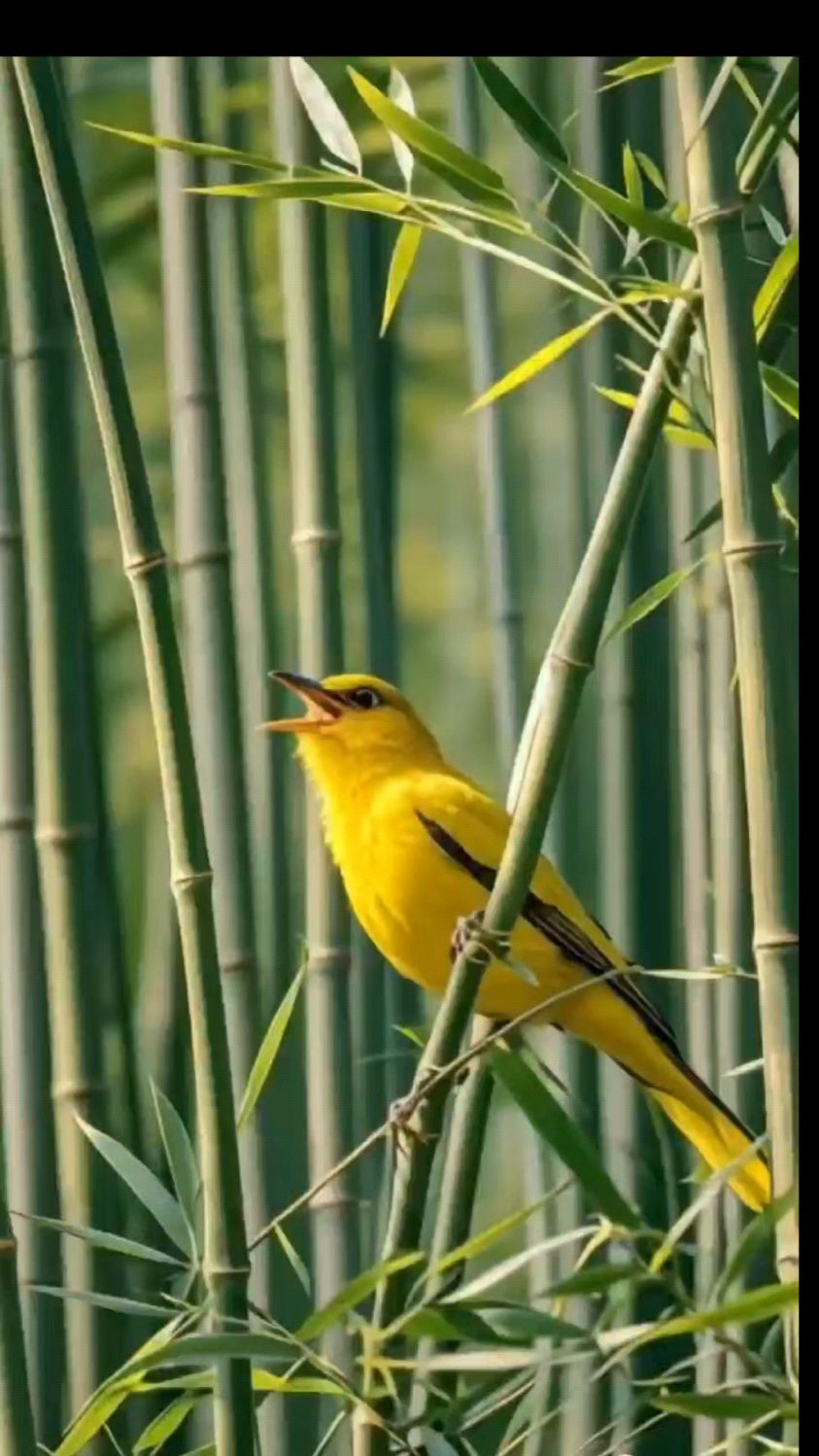 竹林里的金黄鹂鸟