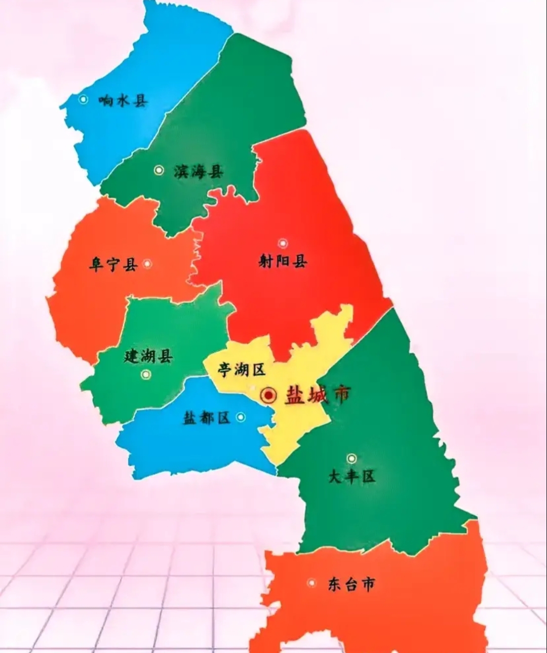 江苏省盐城市各区县行政区划面积情况如下:   盐城市总面积为17700