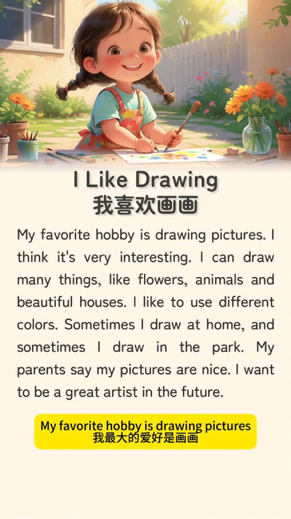 一天一篇英语小短文,国庆不间断 i like drawing 我喜欢画画