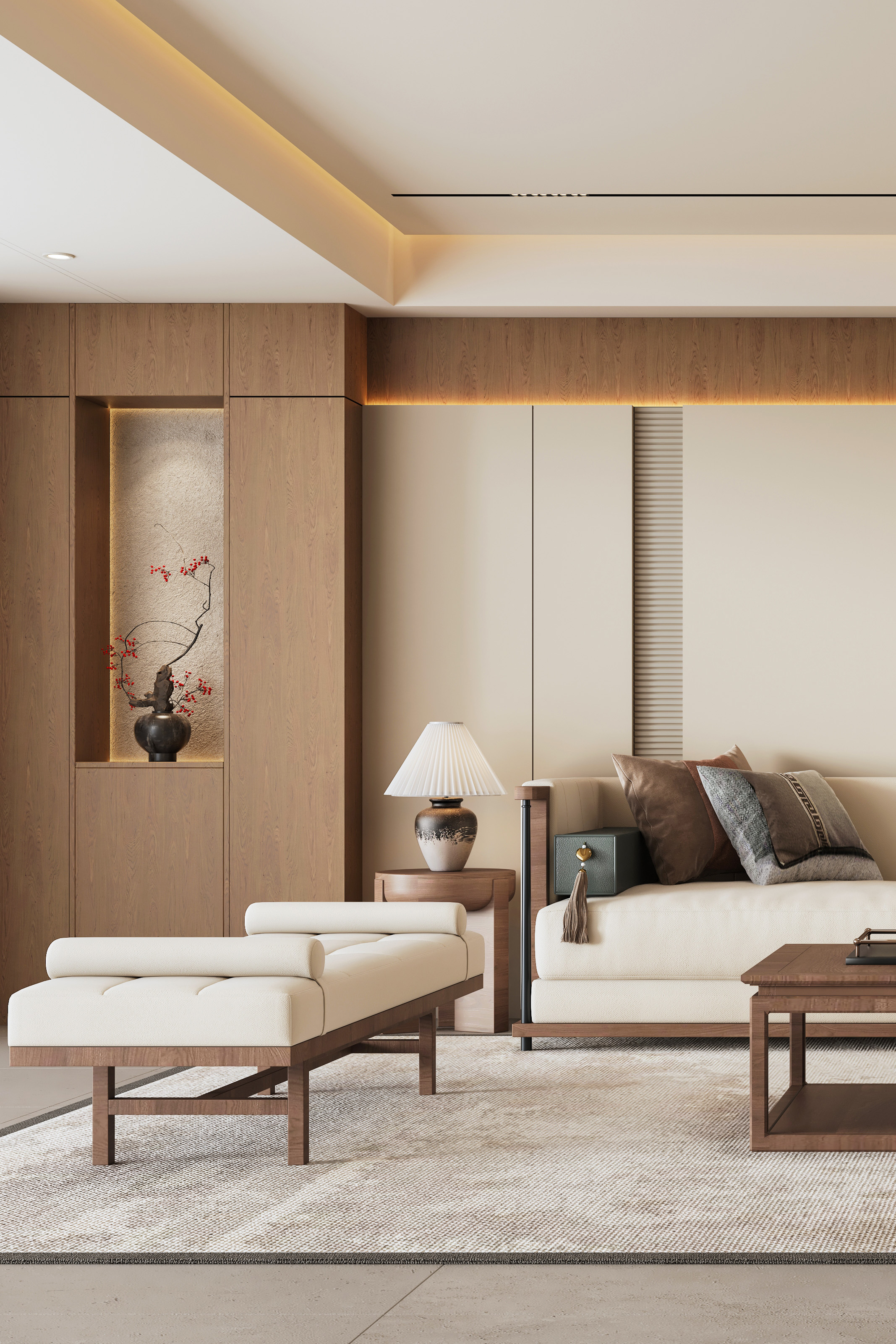 新中式客厅# #宋式中古风# #胡桃木家具# #禅意新中式