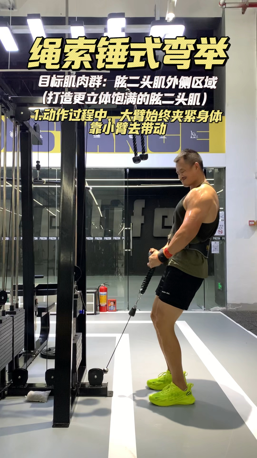 绳索锤式弯举,训练手臂内侧肱二头肌