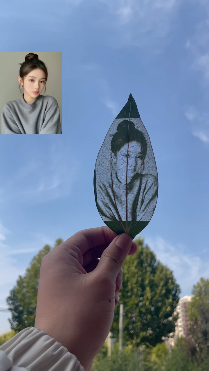 树叶雕刻成品,叶雕