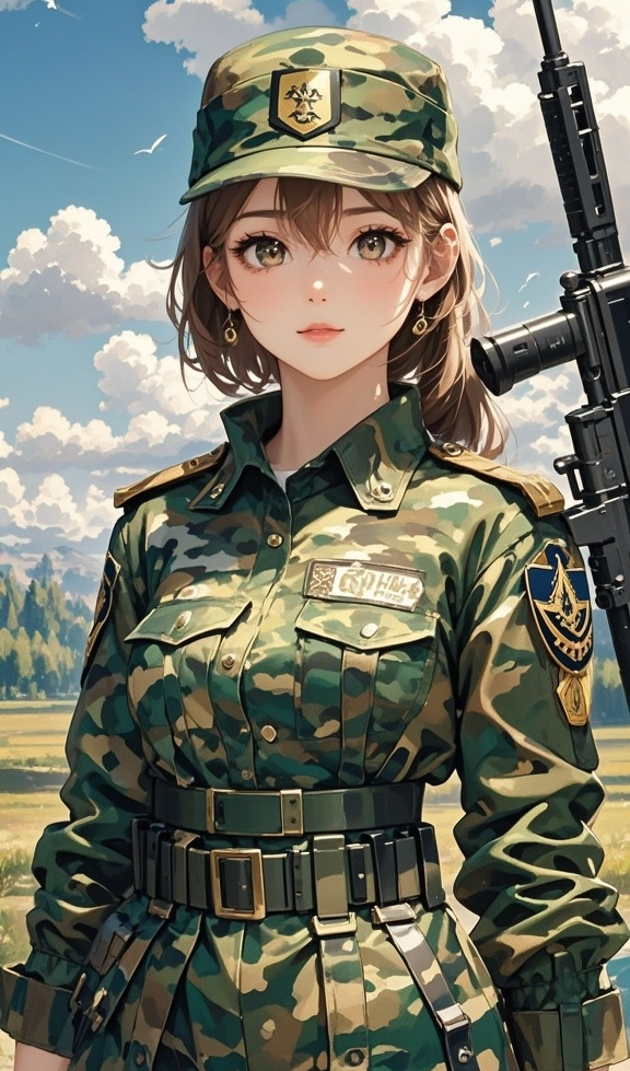 二次元美少女# #动漫女神# 巾帼不让须眉的女兵,英姿飒爽,英气与似
