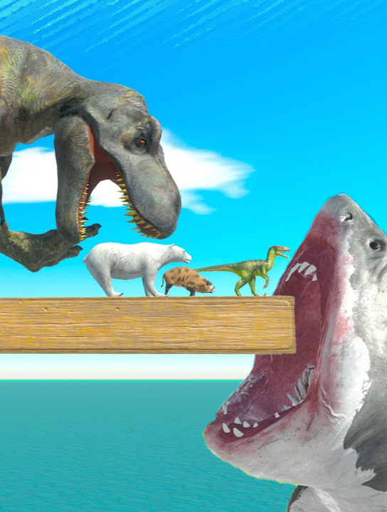 前有巨齿鲨,后有霸王龙,哪只动物能安全逃脱?