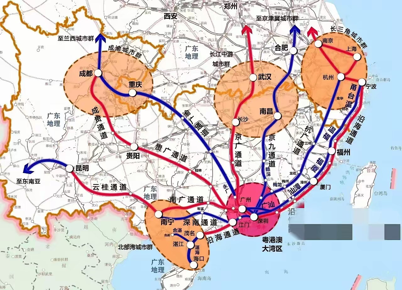 条条高铁通广东,经广西去广东的高铁依次有贵广通道