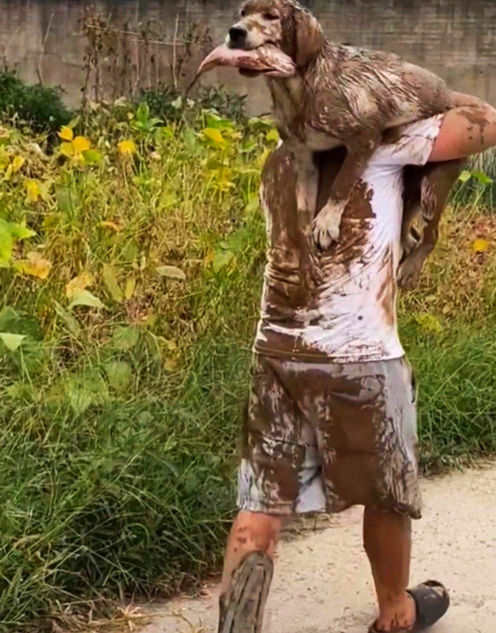 实在是太搞笑了!在村头,我看到一个年轻人,浑身都是污泥