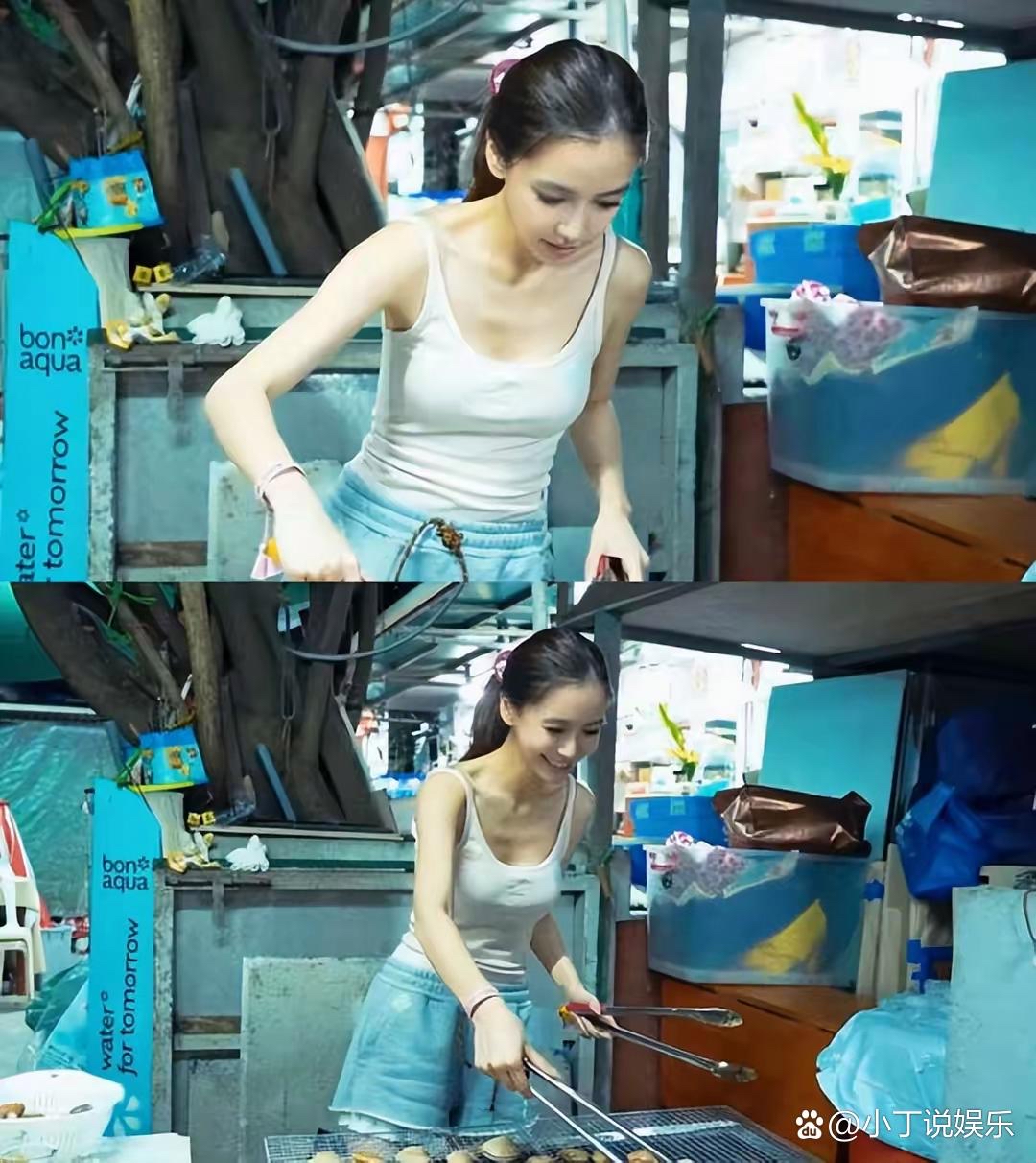 杨颖在香港石澳沙滩搞烧烤呢那模样就像个小仙女