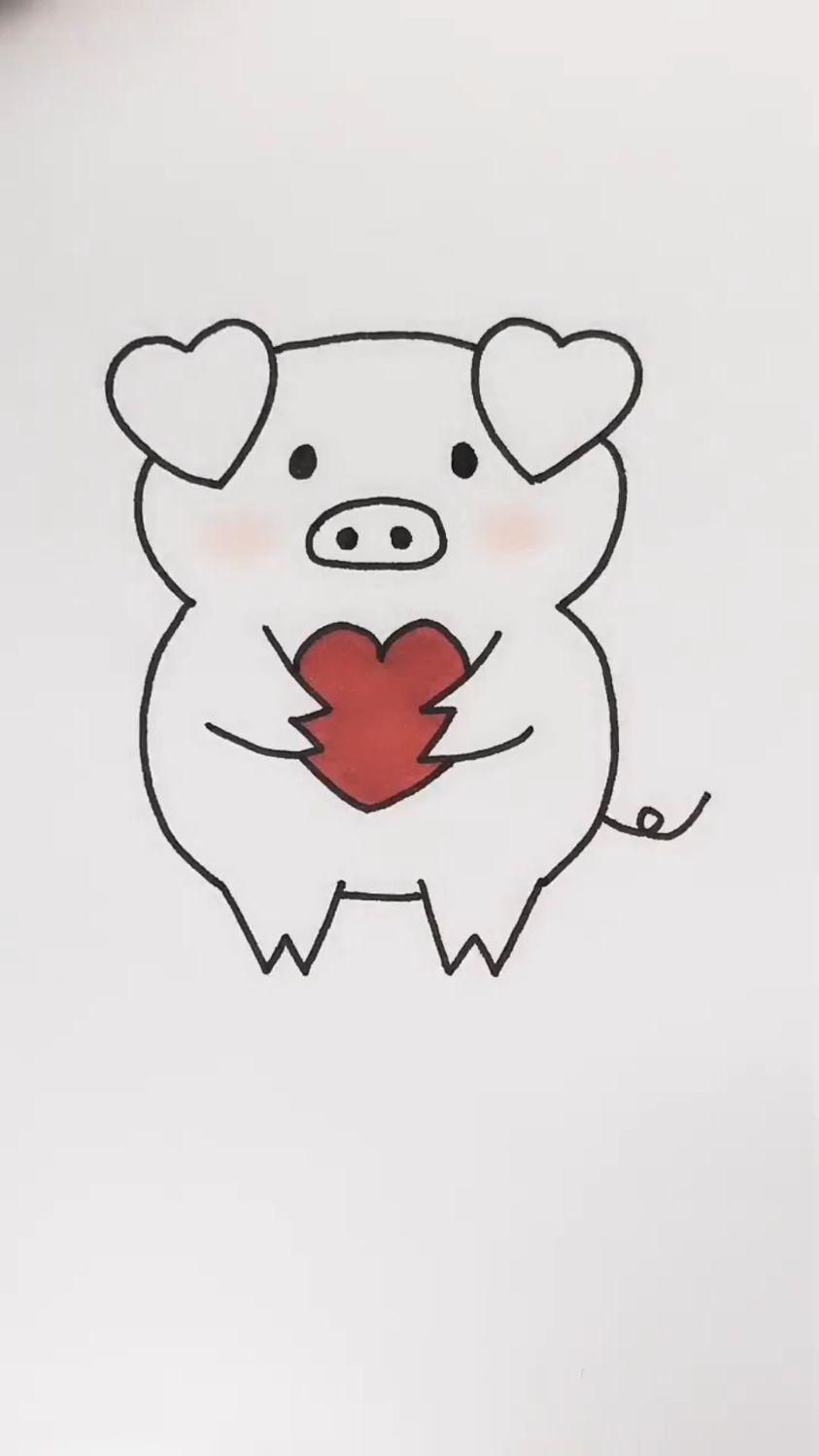挑战用两个爱心画可爱的小猪,超级简单,一起画起来吧