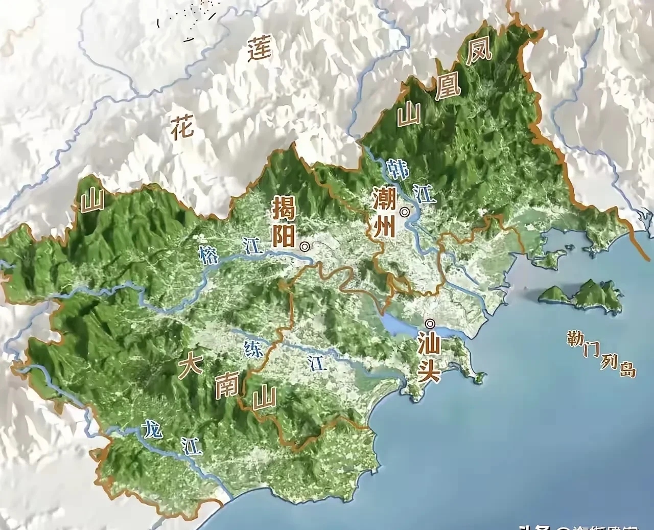 有工商业基础,而且有汕头地形图汕头3d地图全图高清粤东莲花山脉地图
