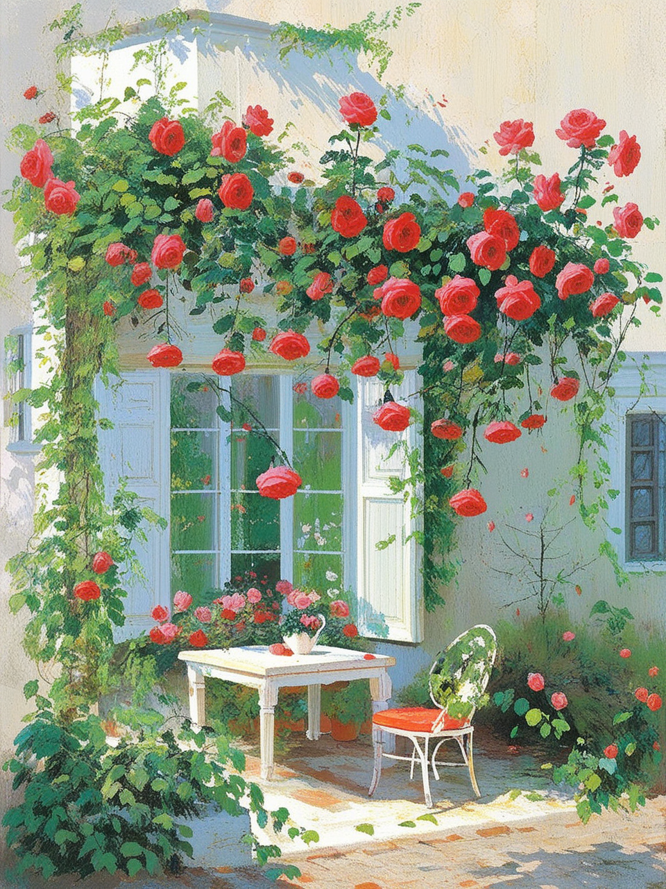 油画图片分享,美丽的小院子