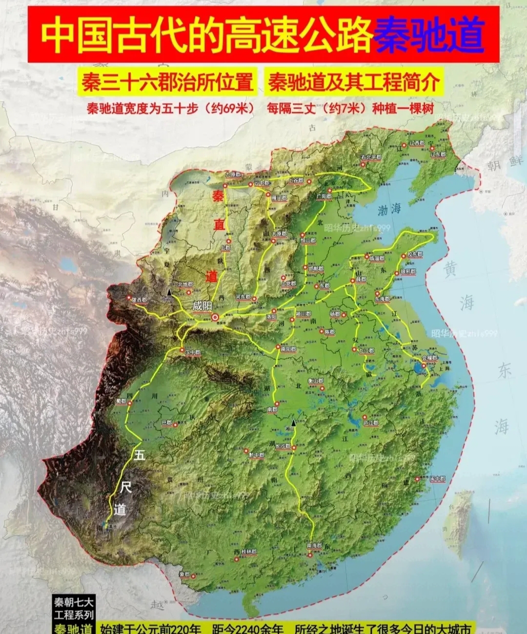 两千多年前的秦驰道堪称古代的高速公路在其地图涵盖范围内的重要