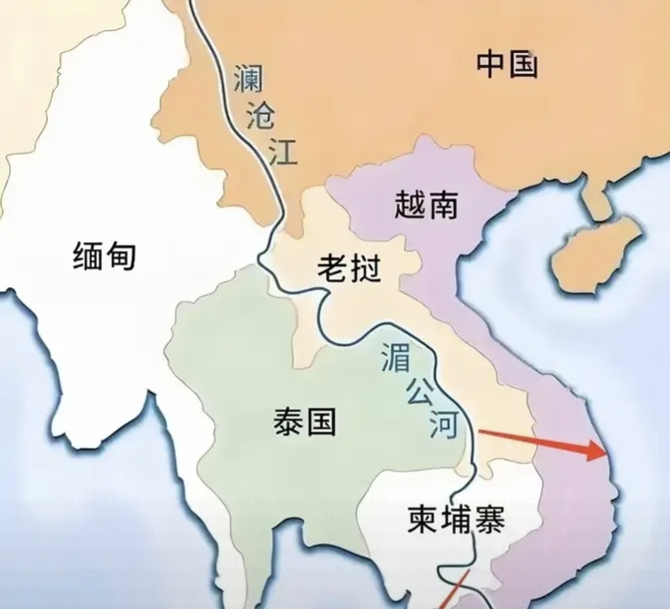在下游地区,湄公河河水汹涌,冲积出一片广阔平原,后分散为九条支流奔