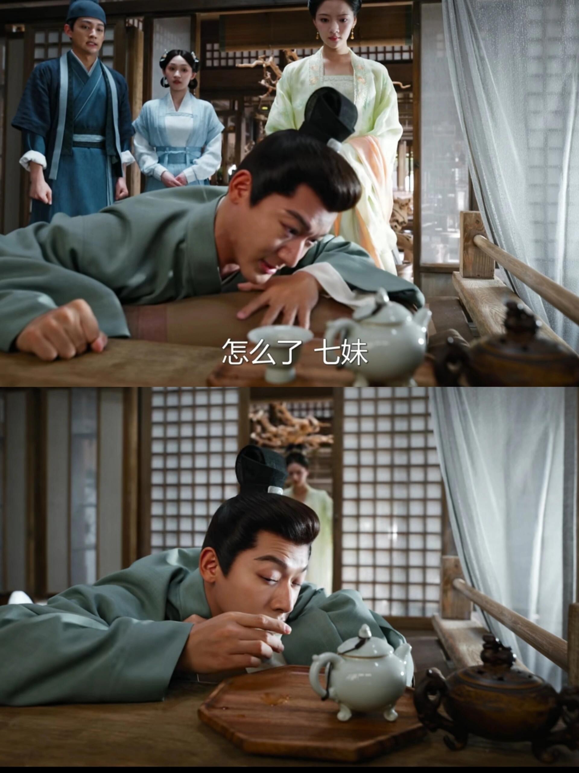 那个悠闲趴着喝茶的表情,我又觉得很好笑,欠欠的,该七妹给他一下子!