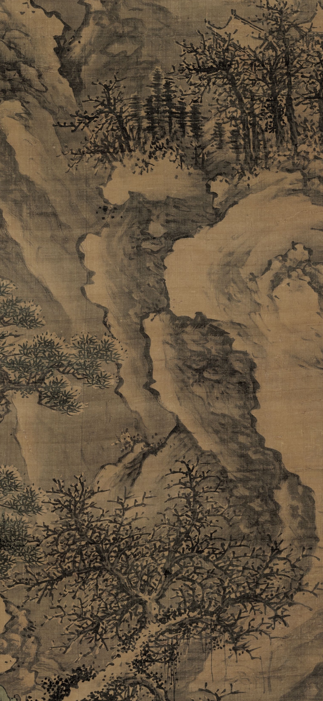 大图明代绘画作品雪山寒溪图轴谢时臣山水画100幅谢时臣林霭山岚明