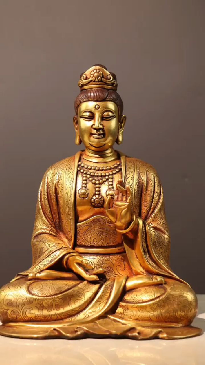 珍藏紫铜真金老佛像——【观音菩萨像】