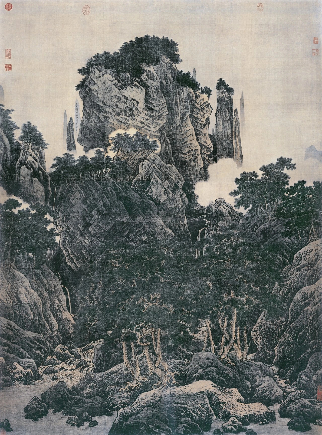 历代名家大师山水作品系列——宋 李唐《万壑松风图》 附细节大图