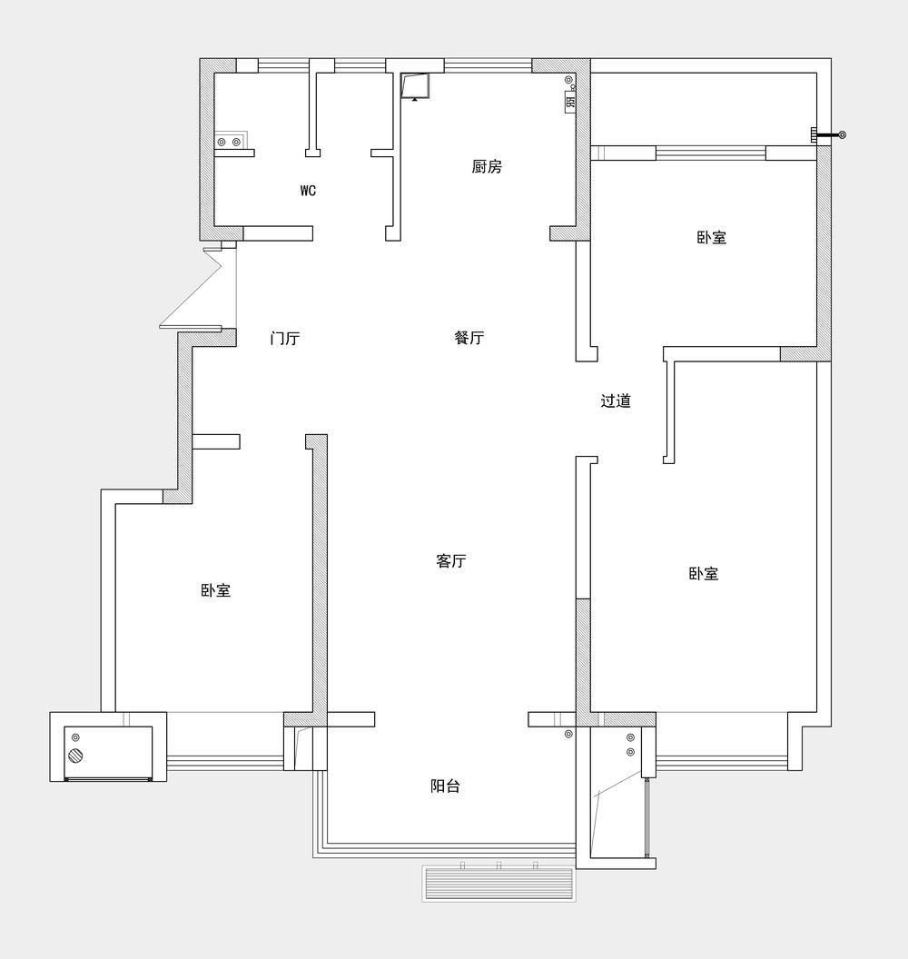 原始结构户型相对而言比较规整,入户门厅与餐厅位置划分不够明确