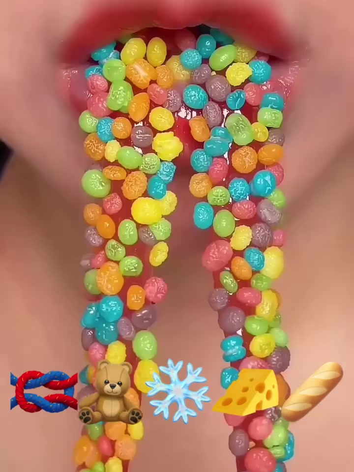 助眠声音:咀嚼彩虹绳糖果,声控解压美食