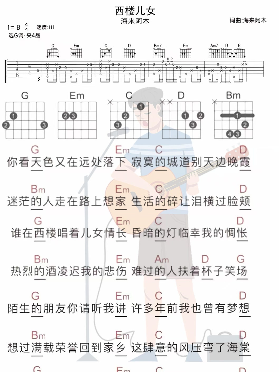 《孩子》吉他谱西楼图片