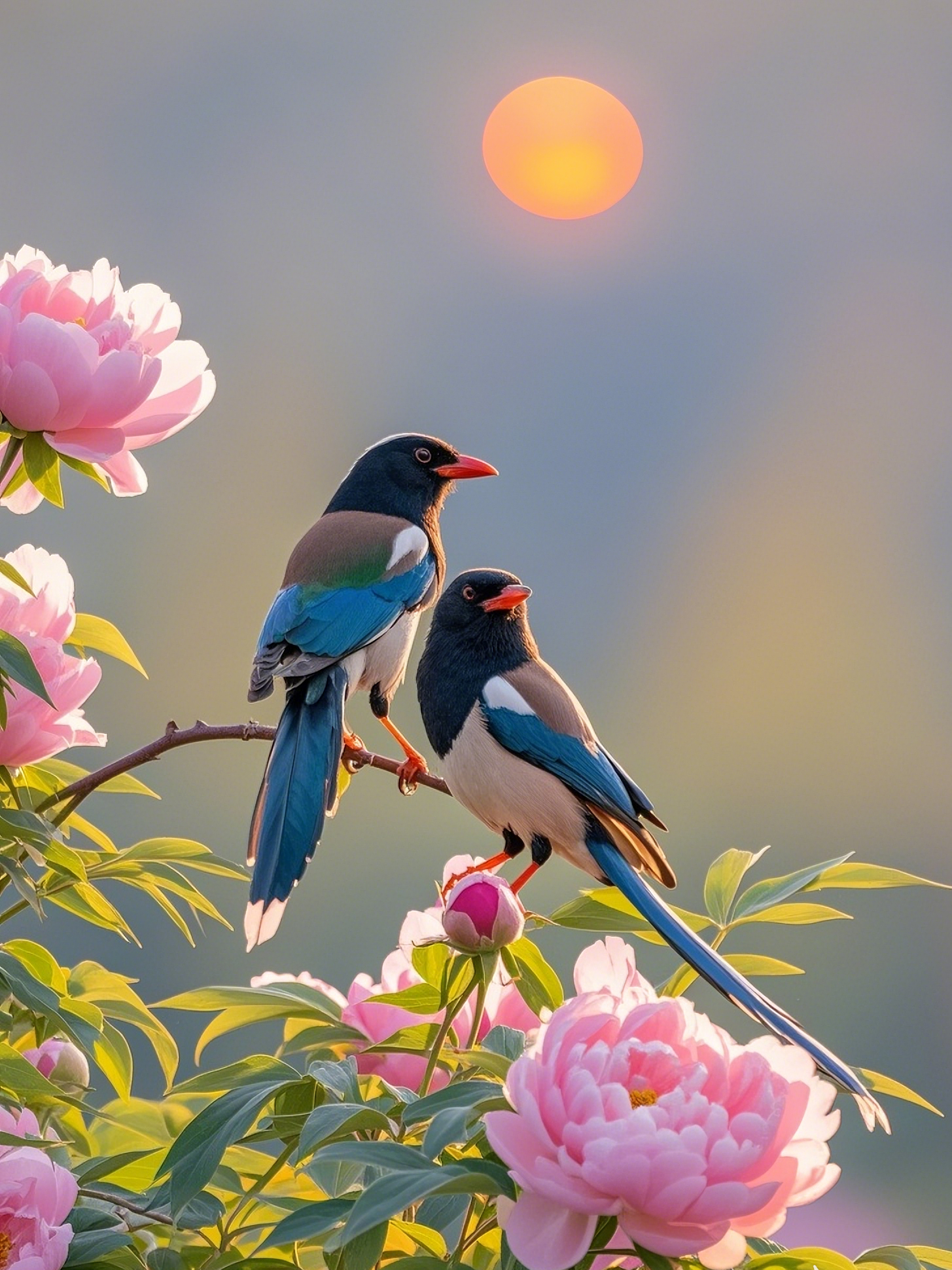 当喜鹊轻巧地掠过天际,与国色天香的牡丹花相映成趣,这不仅是自然界的