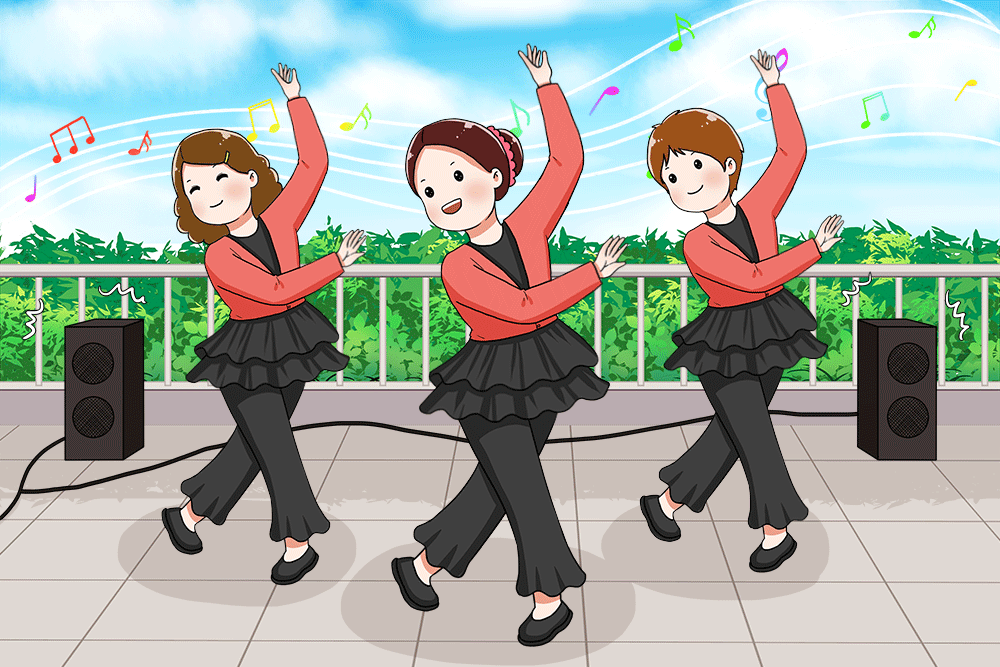 广场舞:广场舞是一种集体舞蹈,通常伴随着节奏感强的音乐,动作简单