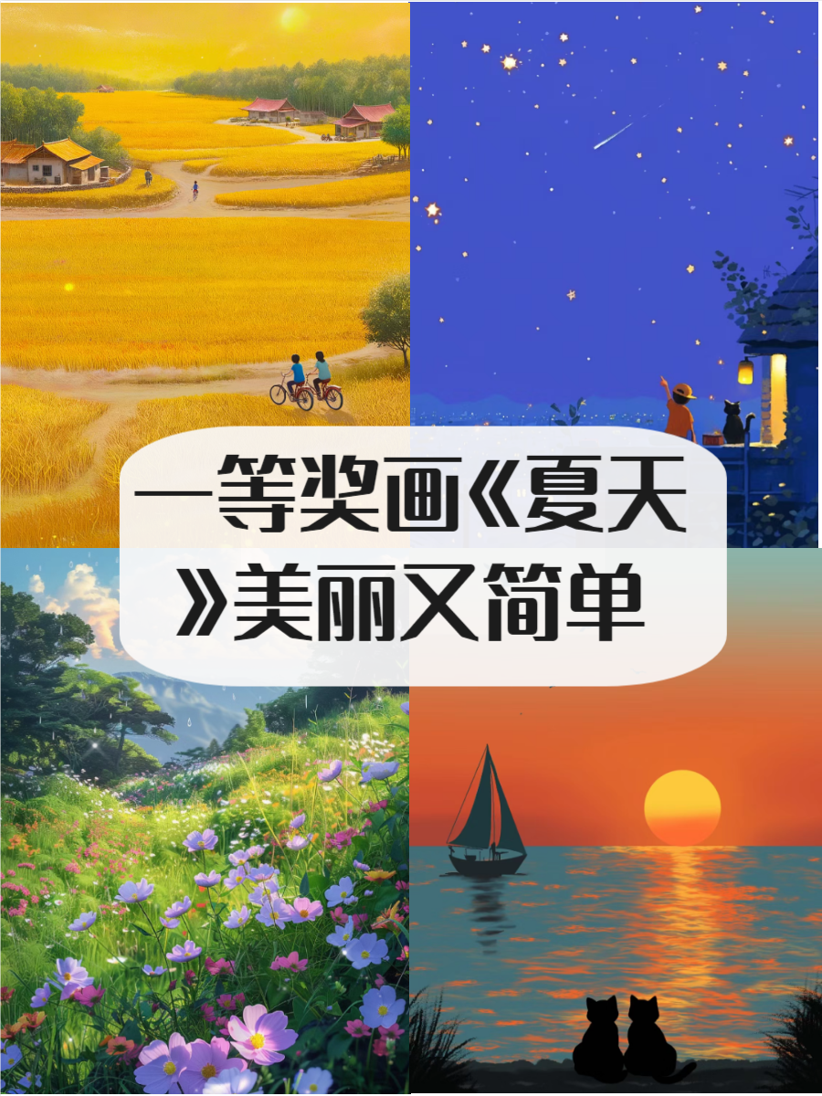 《夏天》画作展现了浓烈的夏日气息,阳光明媚,色彩鲜艳