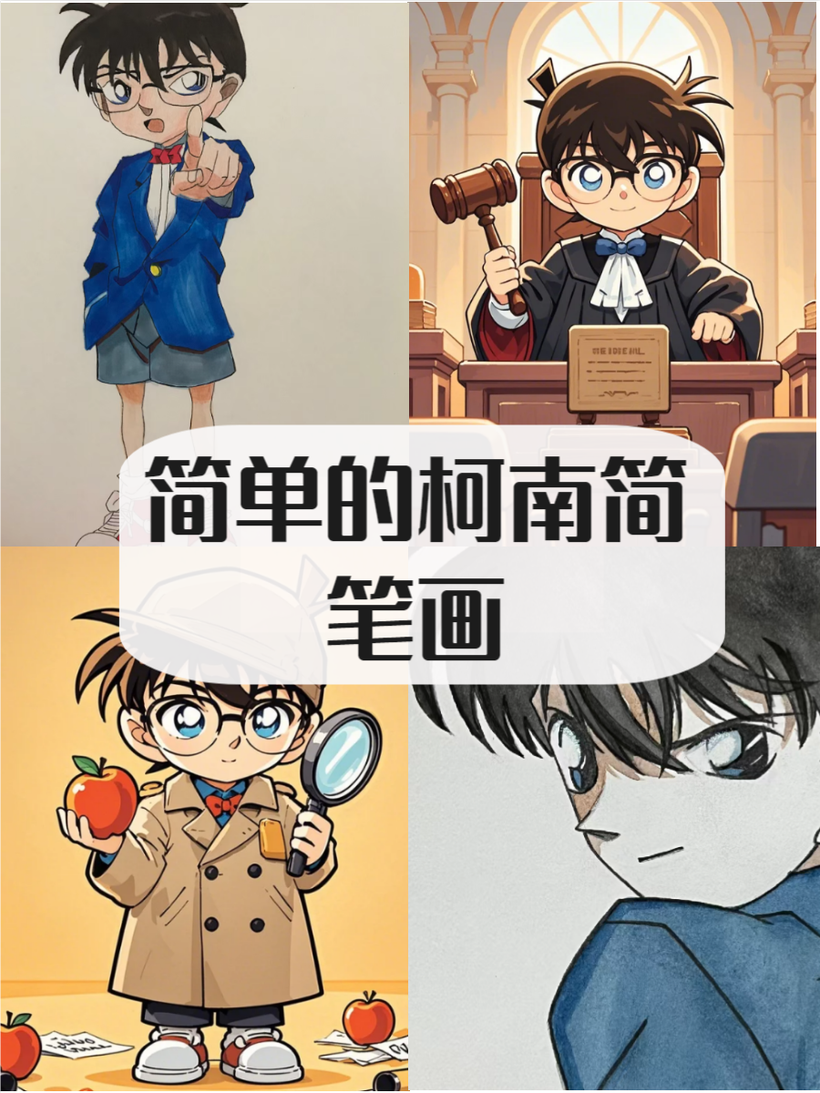 柯南简笔画呈现了这个经典角色的多样化面貌