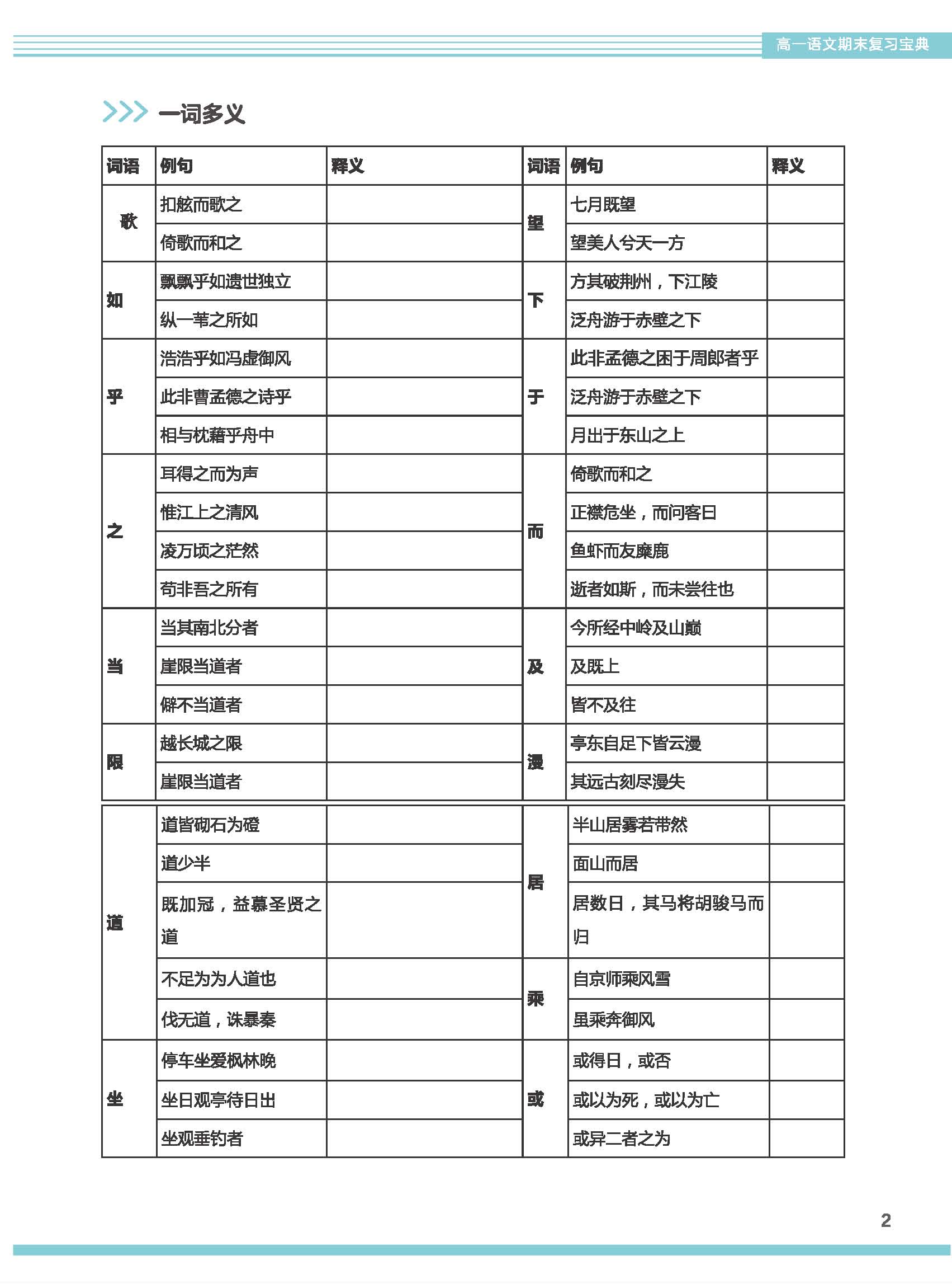 高一语文期中复习资料包（全国通用）
