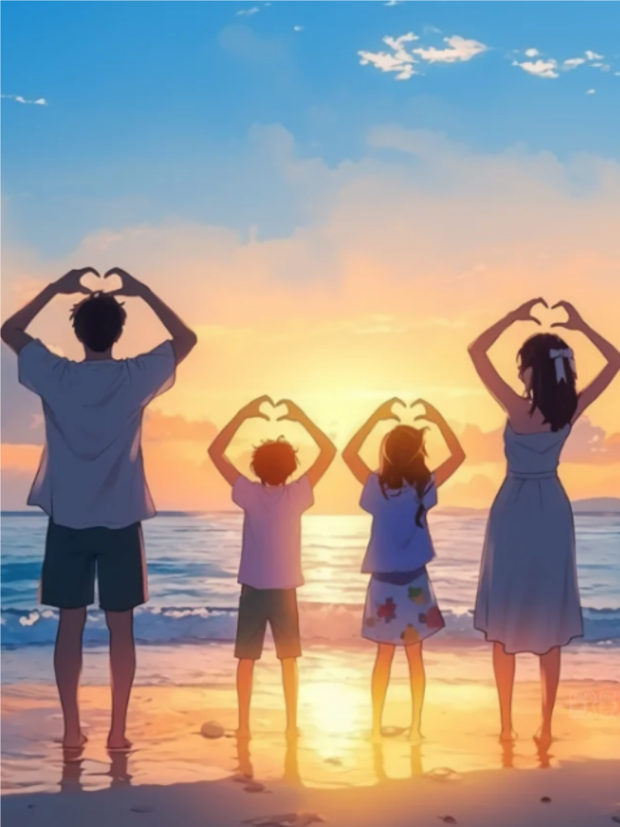 一家四口的漫画图片一儿一女 头像