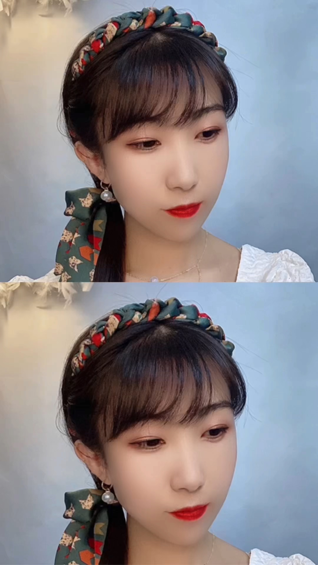 发带侧扎低马尾教程