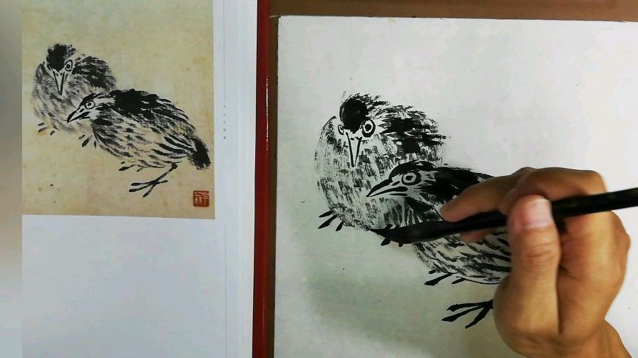 国画:向齐白石学习画水墨鹌鹑,一笔一笔画,中间不沾墨画完为止