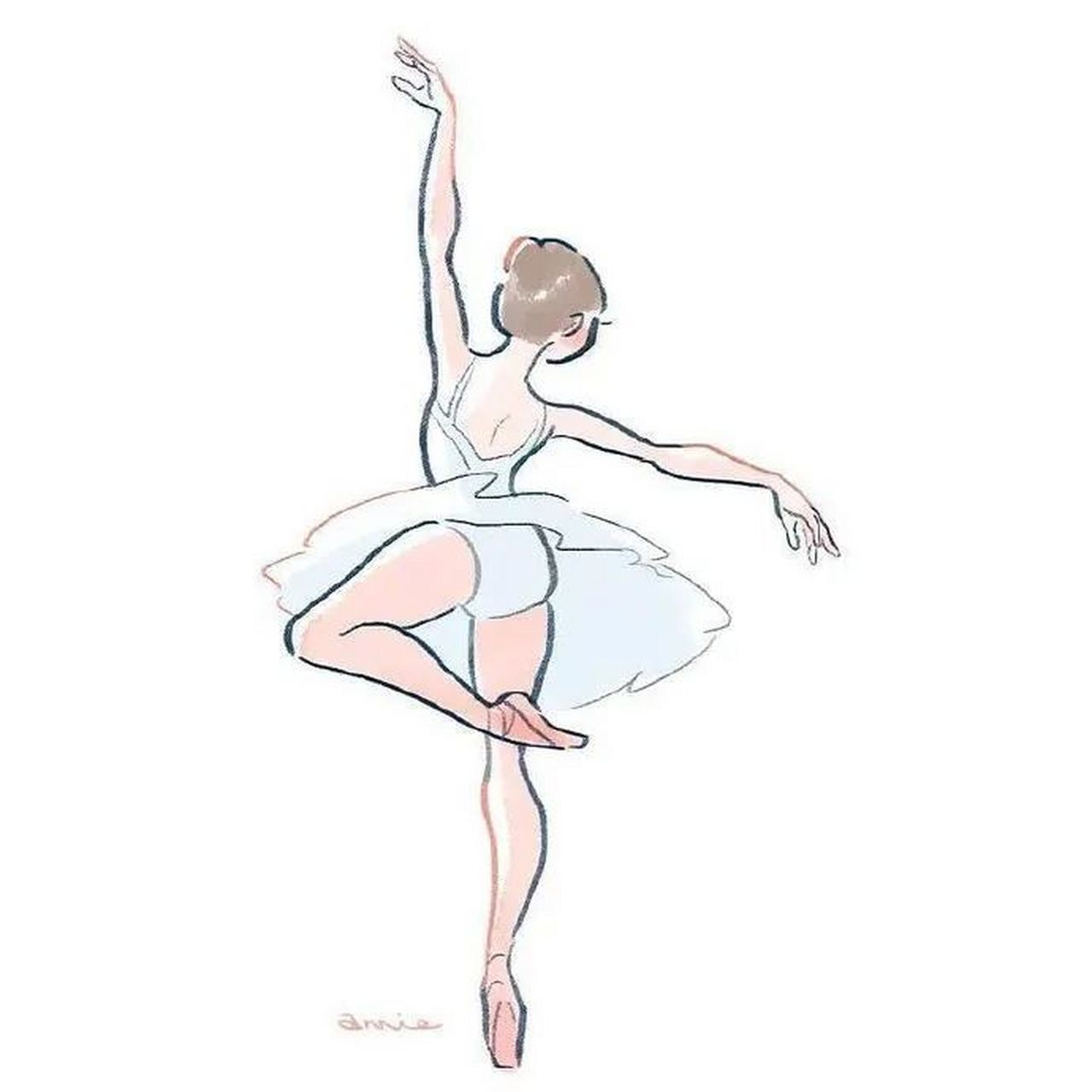 来自插画师annie 的芭蕾舞女孩手绘,让我们看到了芭蕾舞女孩优美