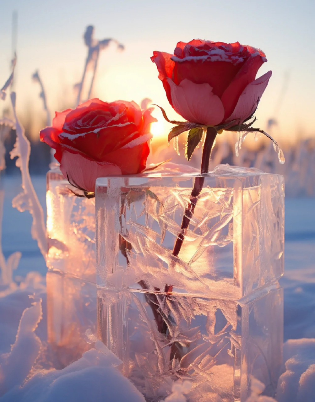 02玫瑰冰封,爱永不凋零#冰封玫瑰# #用一张图形容冬季