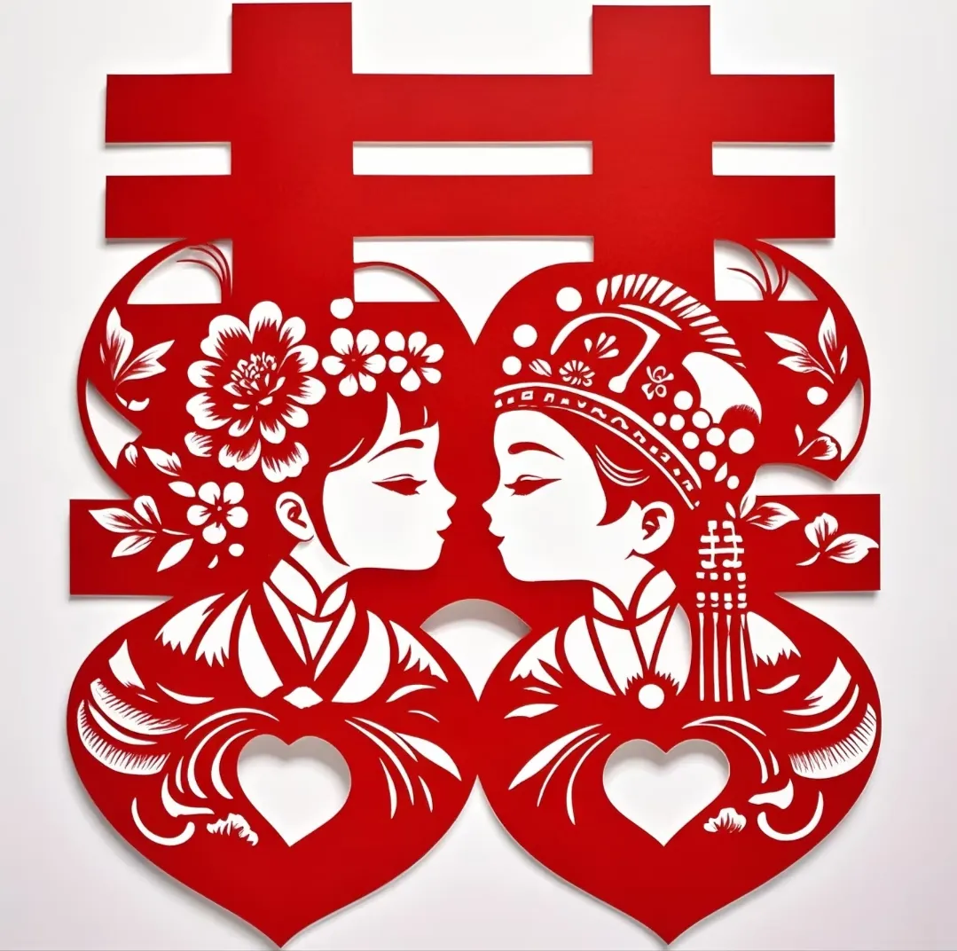 剪纸婚礼结婚窗花新娘剪纸图片剪纸图案 二人转图片坐生娃喜花剪纸