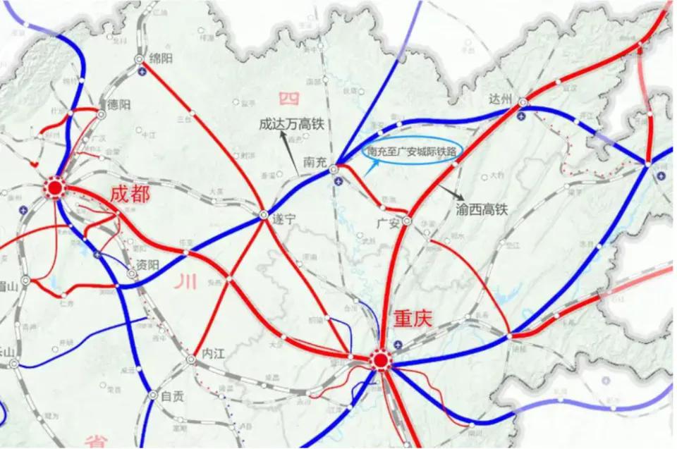 南充至广安城际铁路规划也有几年时间了,作为成达万高铁与西渝高铁的