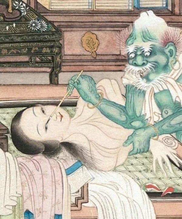 清朝名画女鬼图,放大后才知她在干啥?很多人都不敢细看