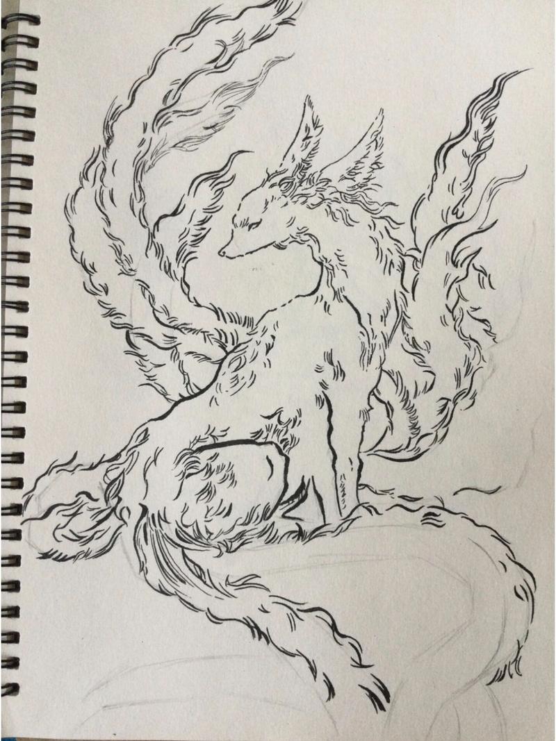如何画一只九尾狐素描画