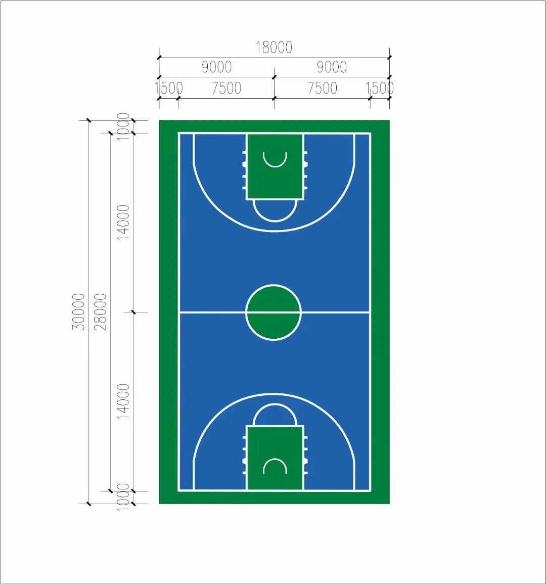 篮球场标准尺寸 场地尺寸28*15米