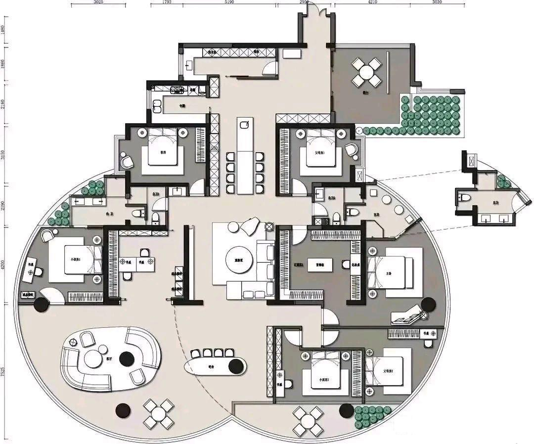这户型,初看很奇葩,就像是一个橘子,或者干脆点说,就是像一个人的臀部