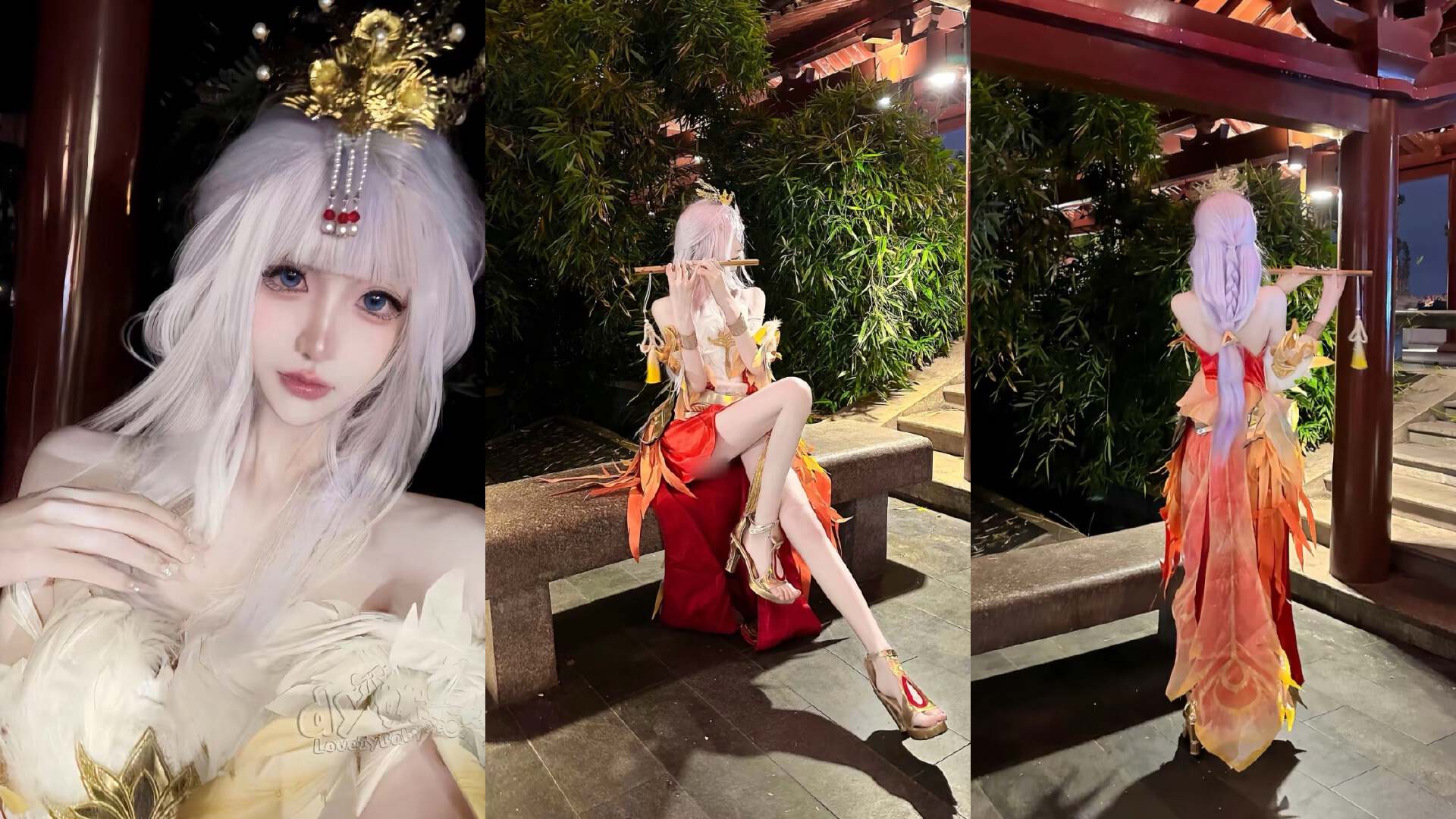 王者cos:网红cos王昭君凤凰于飞,身穿红色衣裙,身材太美了