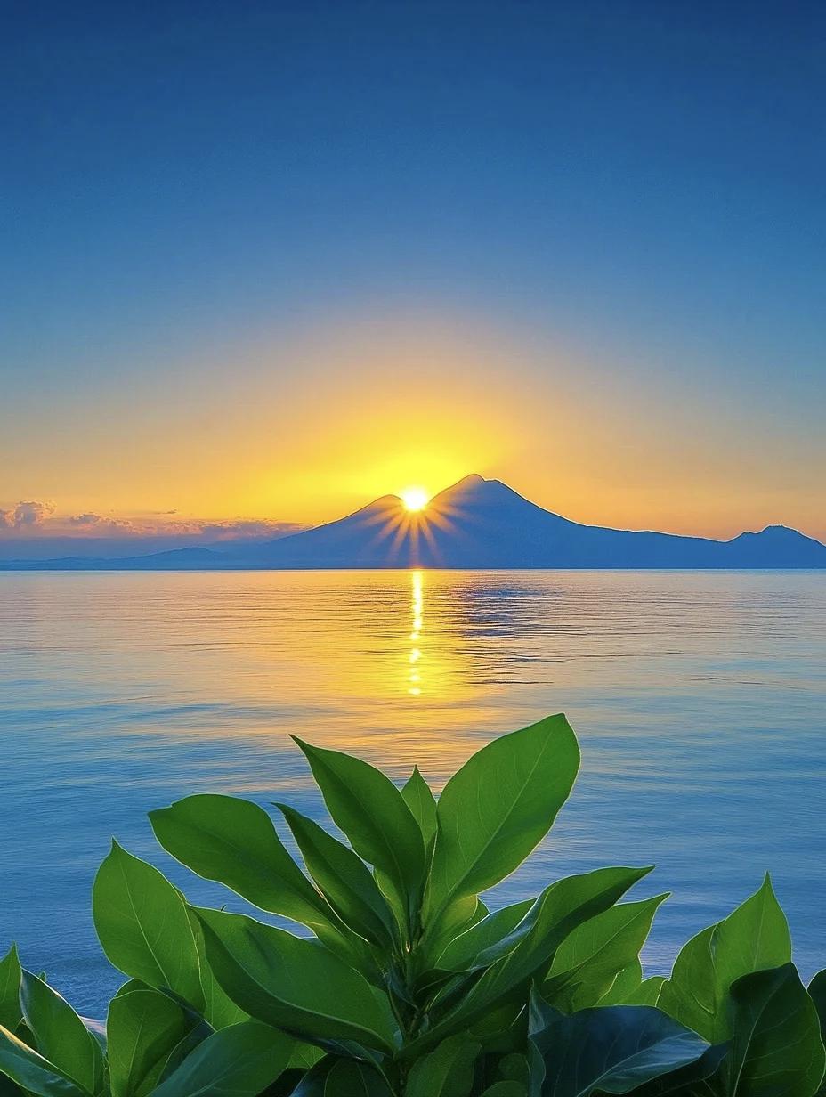 日出大海风景,治愈系背景图