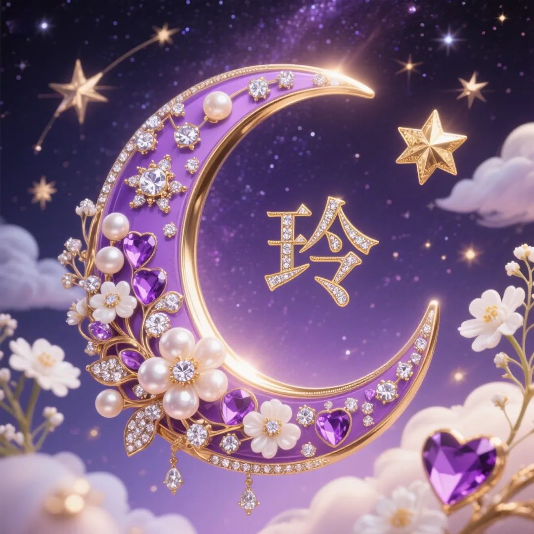 浪漫紫月姓氏头像,最后一张太好看了吧,附ai提示词