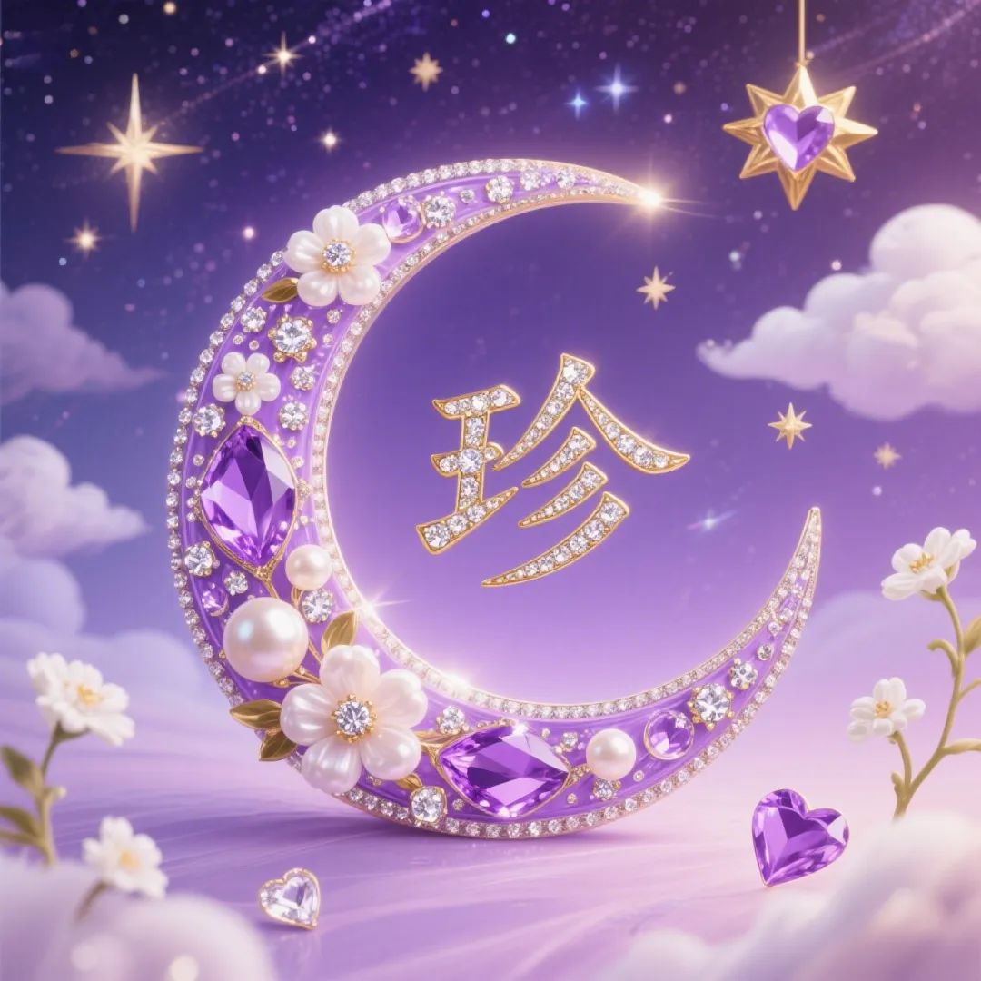 浪漫紫月姓氏头像,最后一张太好看了吧,附ai提示词