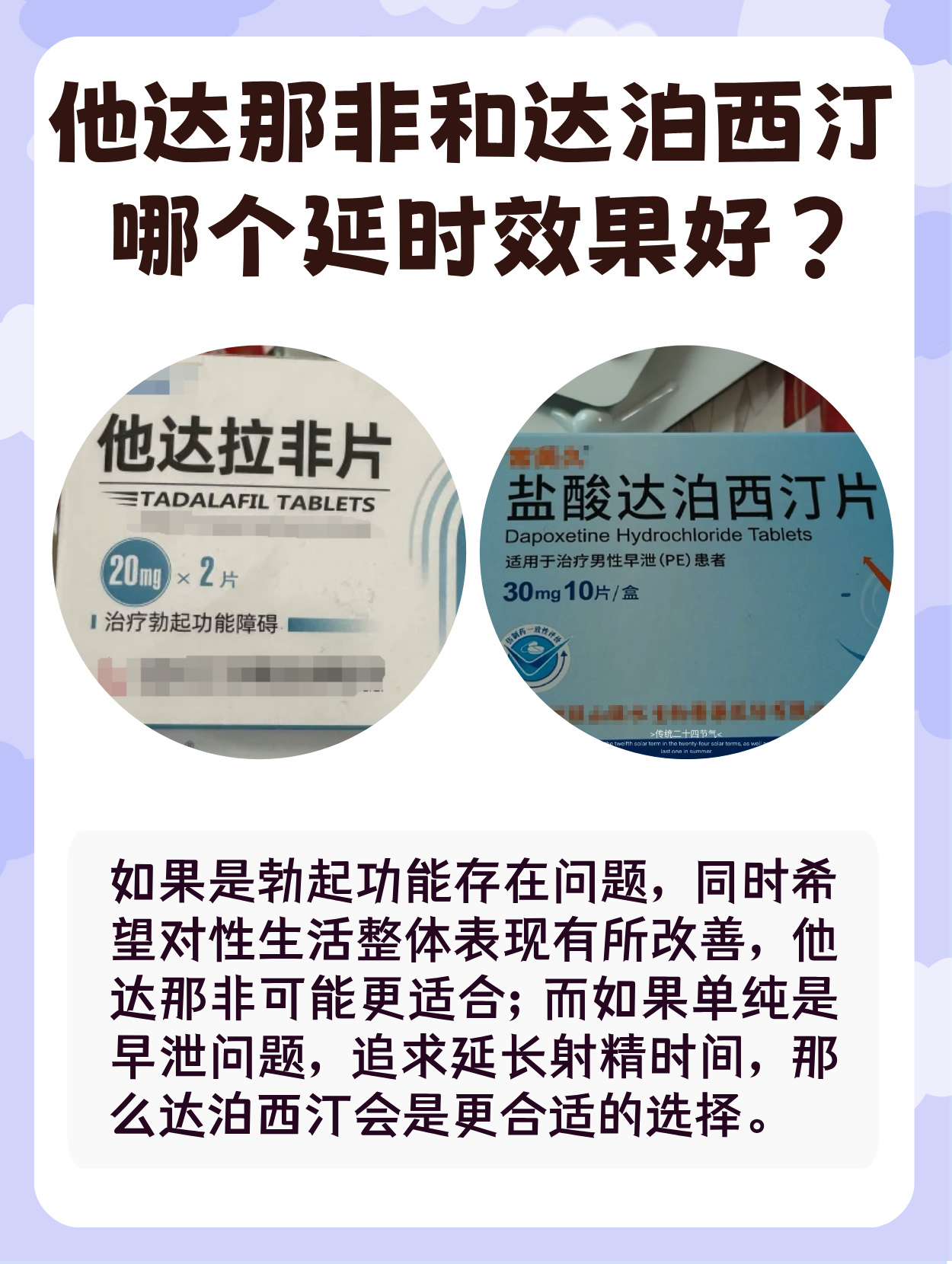 在关注男性健康问题时,不少人对他达那非和达泊西汀的延时效果存在