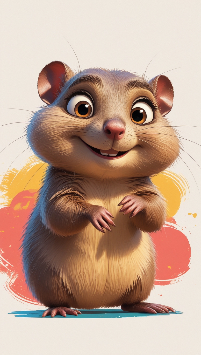 麝鼠  这幅作品展示了一只麝鼠,采用了皮克斯动画风格,给人一种既亲切