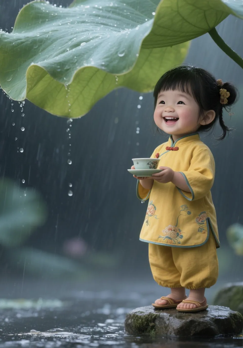 侧脸小女孩敬茶萌娃敬茶图片唯美图片背景素材禅意女子图片小女孩萌娃