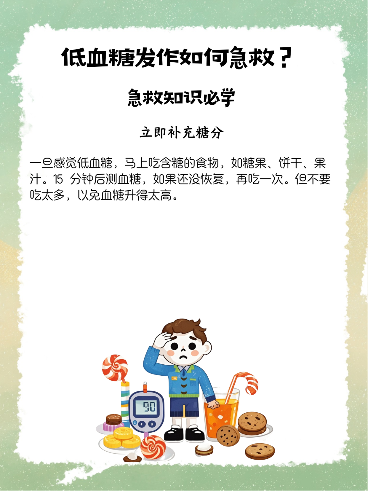 急救知识必学 低血糖发作时,头晕,心慌,浑身没劲,严重的还会晕倒