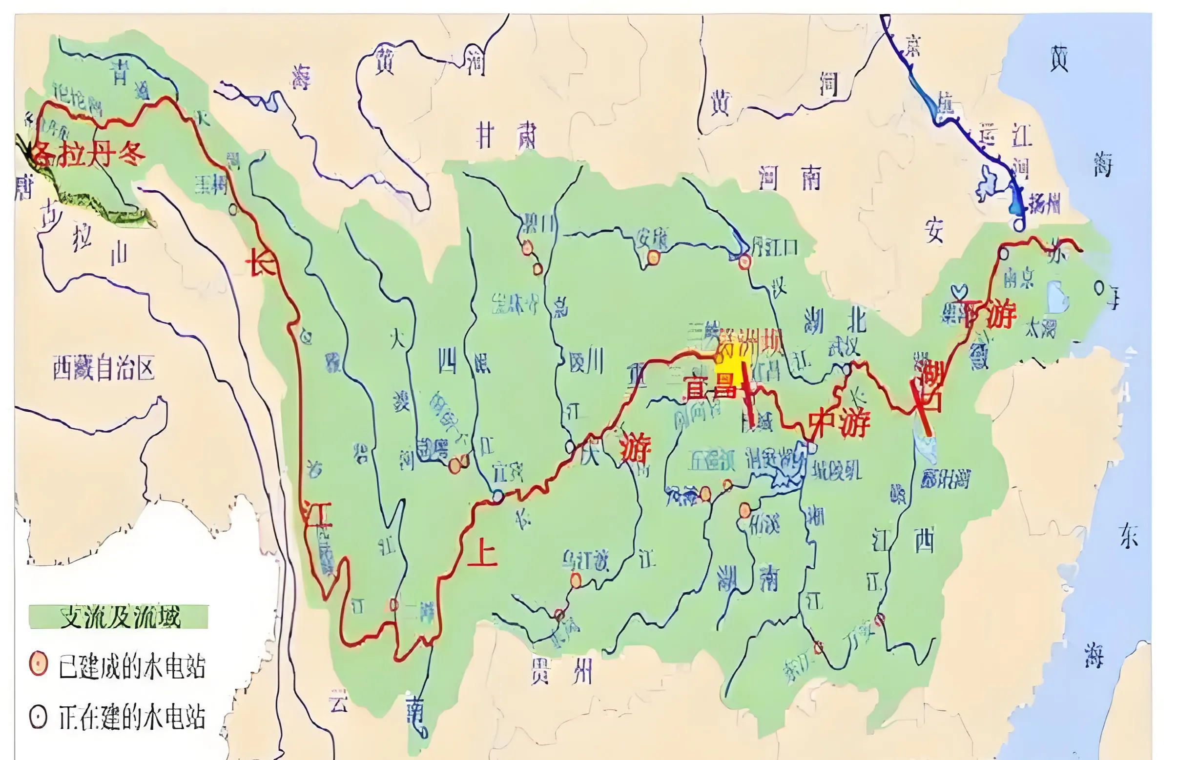 长江线路地图长江上中下游分界点地图上的长江长江中上游地图长江上游